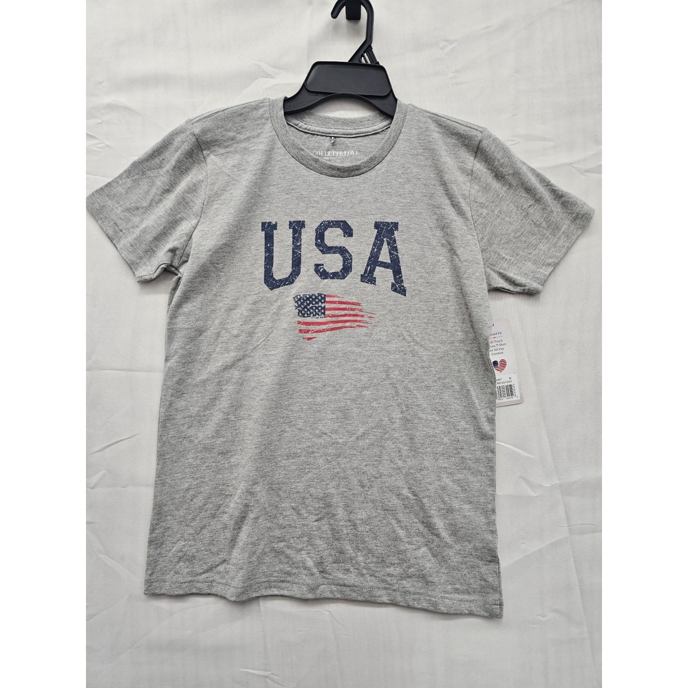 Collette‎ Love USA Flag Heart Gray Relaxed Fit T-Shirt CL2445T Mens Medium NEW